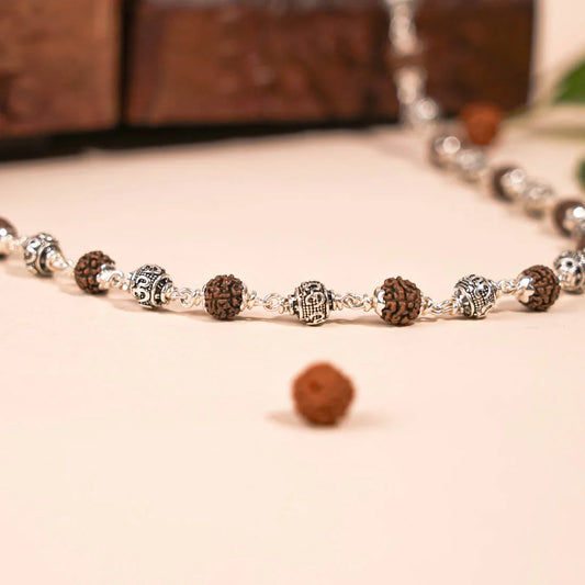 Rudraksha Silver Mala (Om Beads)