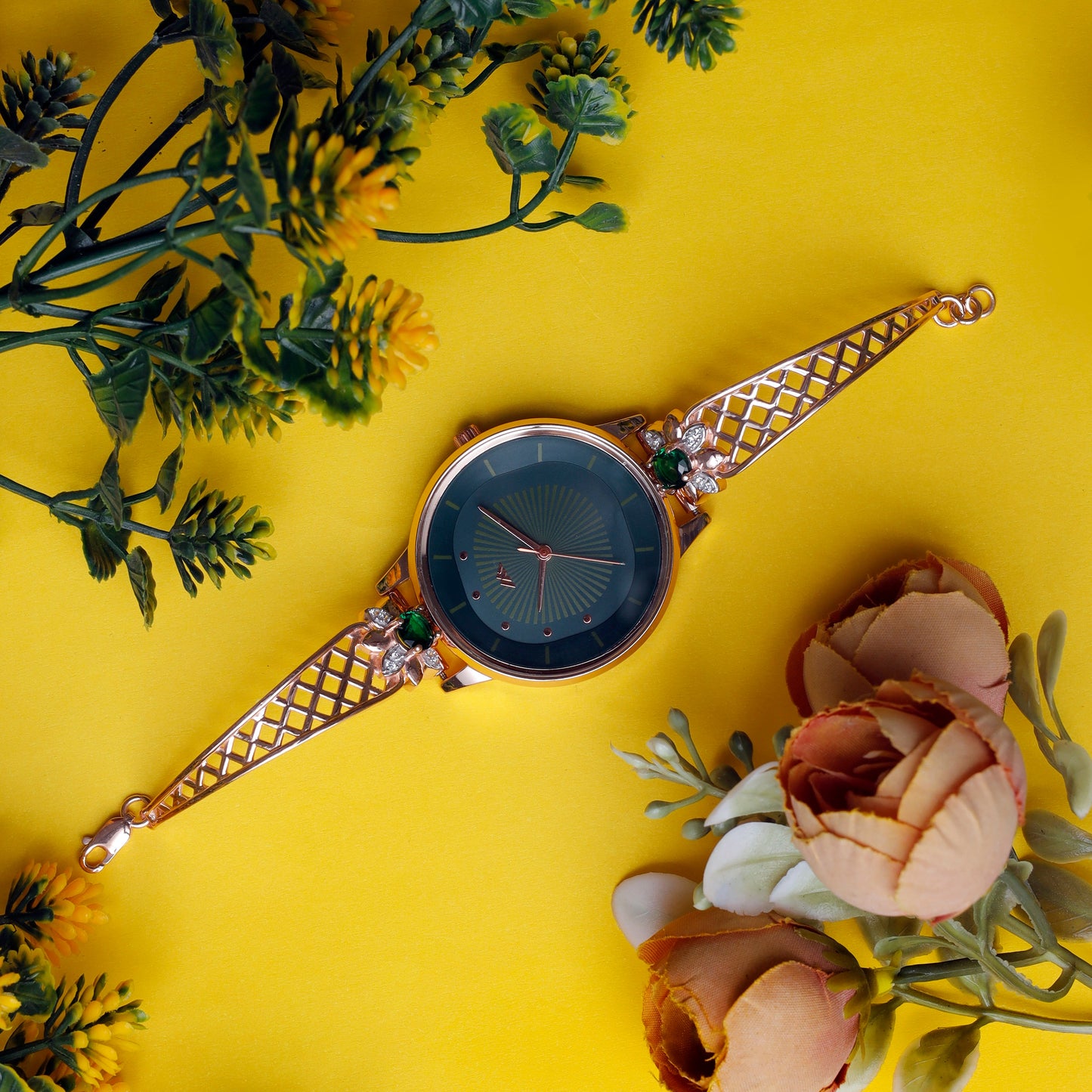 Rose Dial Analogue Fashion Watch with Mesh Strap For Women