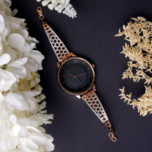 Rose Dial Analogue Fashion Watch with Mesh Strap For Women