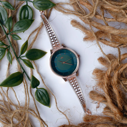 Rose Dial Analogue Fashion Watch with Mesh Strap For Women