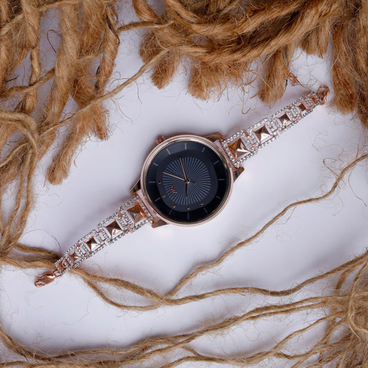 Rose Dial Analogue Fashion Watch with Mesh Strap For Women