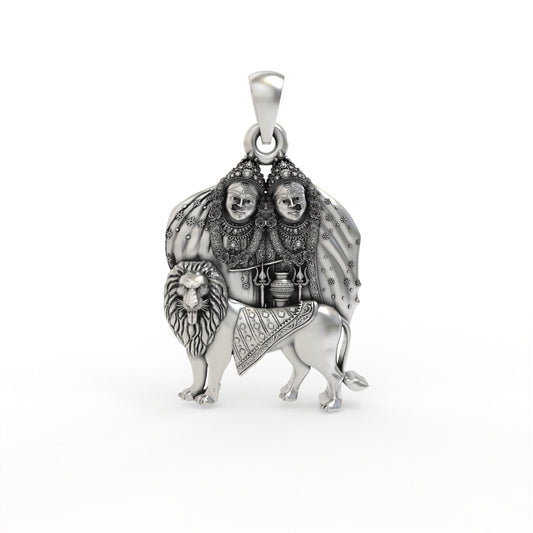 925 Silver Chamunda Maa Pendant ( Gold-Plated )