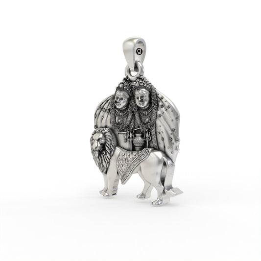 925 Silver Chamunda Maa Pendant ( Gold-Plated )
