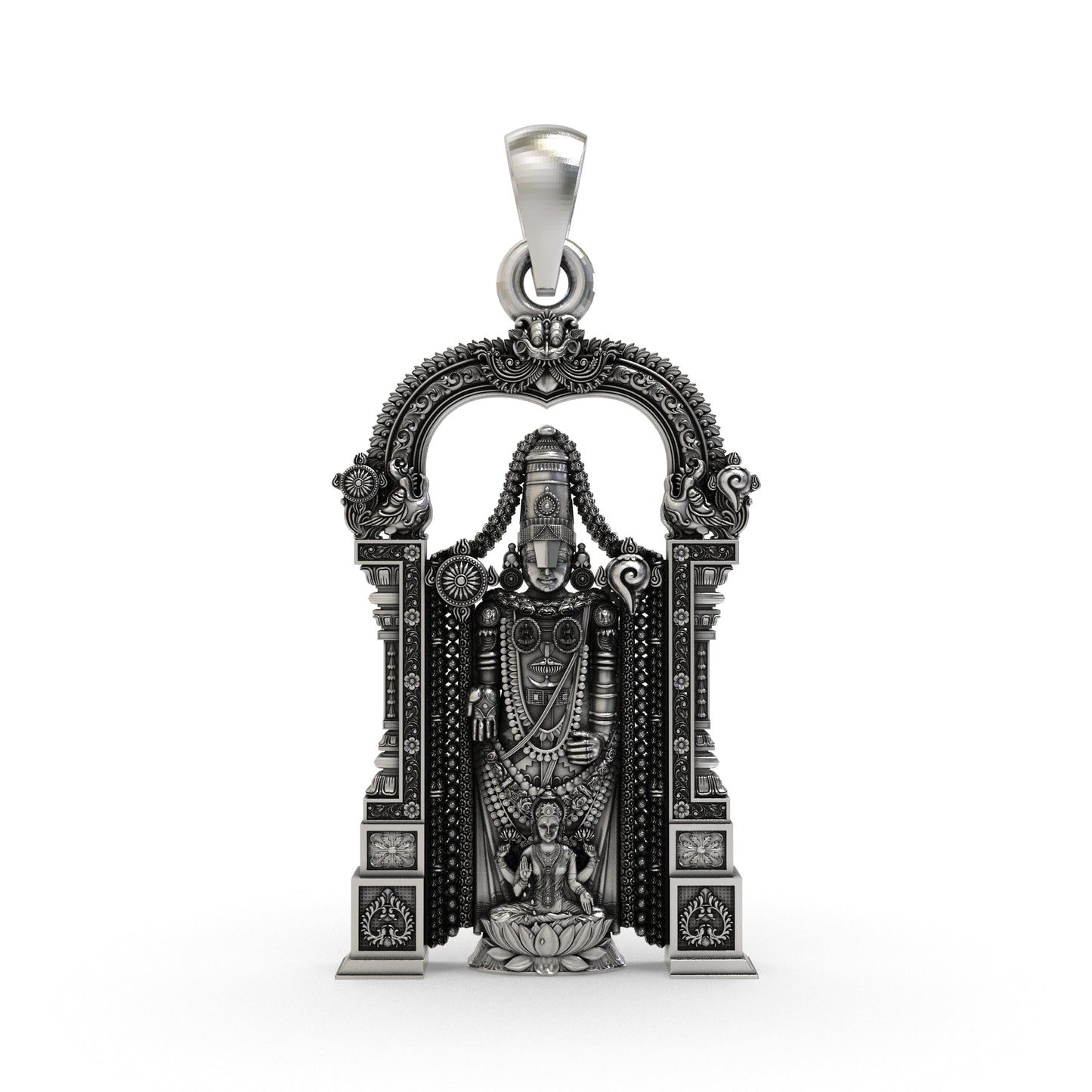 925 Silver Tirupati Balaji Pendant with Laxmi | Lord Venkateswara Lakshmi Locket | Hindu God Jewelry | South Indian Devotional Necklace | Tirupati Balaji Silver Locket