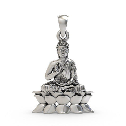 925 Silver Buddha on Lotus Pendant | Peaceful Meditation Jewelry | Buddhist Lotus Necklace for Men & Women | Handmade Spiritual Zen Charm | Sterling Silver Buddha Locket