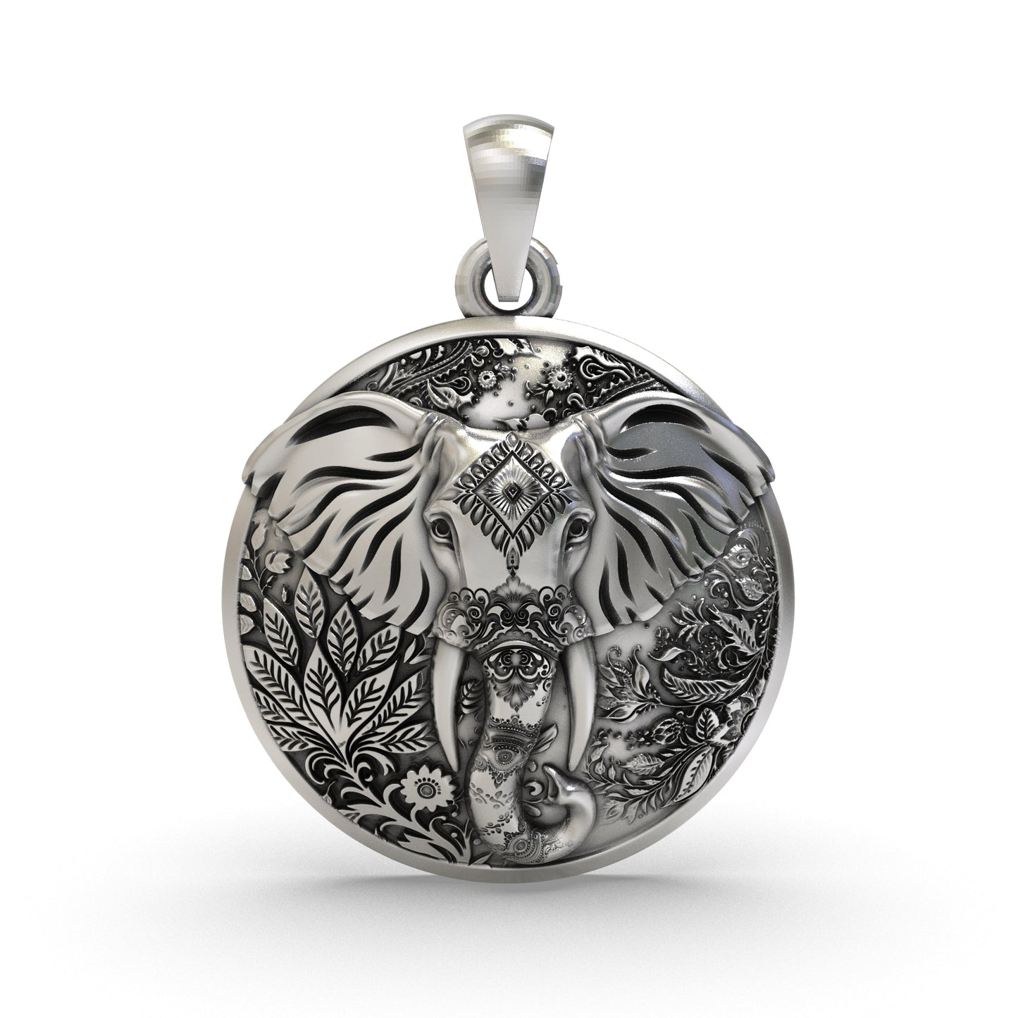 925 Silver Elephant Carving Pendant | Handcrafted Lucky Elephant Charm | Symbol of Wisdom & Strength Jewelry for Men & Women