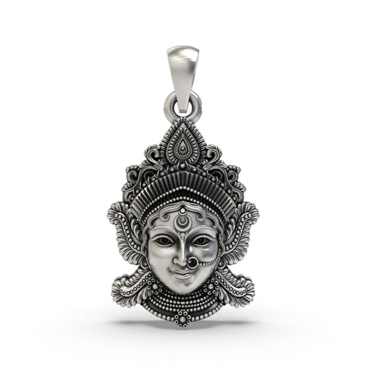 925 Silver Lakshmi Maa Face Pendant | Goddess Laxmi Devi Jewelry for Wealth & Prosperity | Hindu Spiritual Necklace for Men & Women