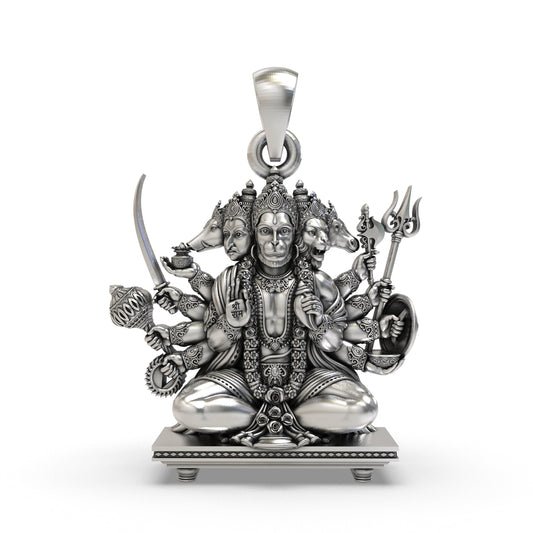 925 Silver Sitting Panchmukhi Hanuman Pendant - Divine Protection & Strength Jewelry