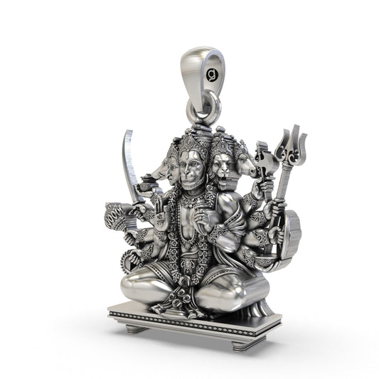 925 Silver Sitting Panchmukhi Hanuman Pendant - Divine Protection & Strength Jewelry
