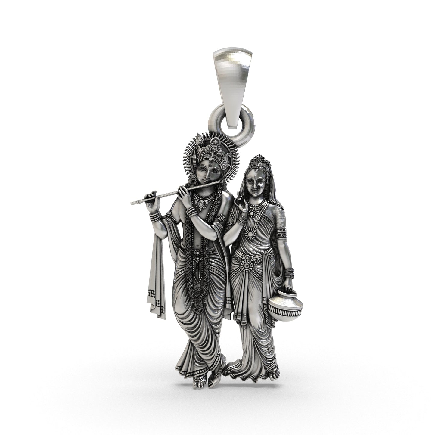 925 Silver Radha Krishna Pendant - Divine Love & Devotion Jewelry for Spiritual Blessings