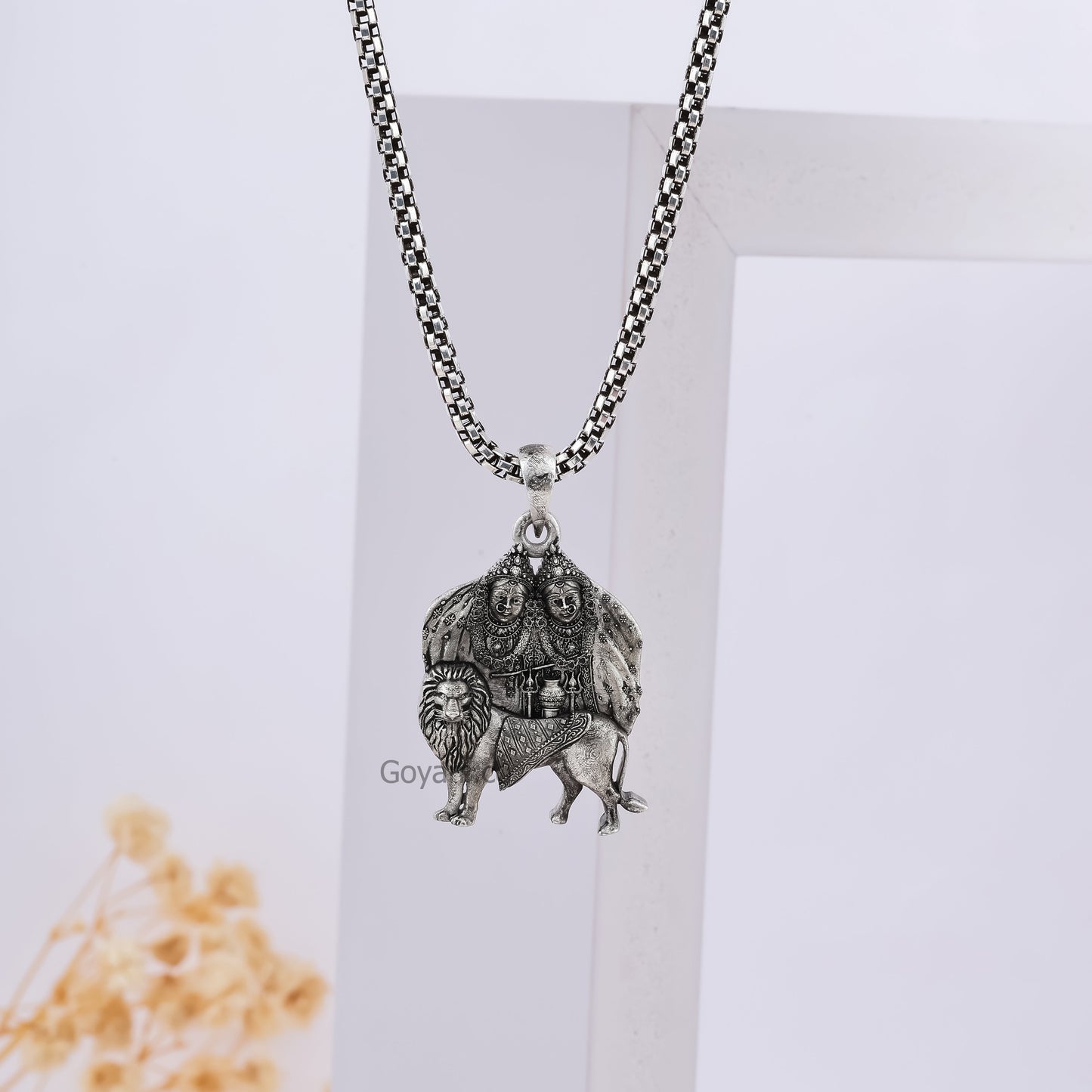 925 Silver Chamunda Maa Pendant ( Gold-Plated )