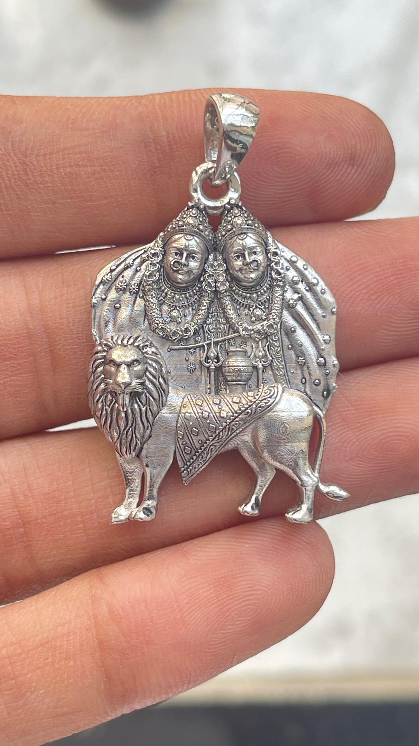 925 Silver Chamunda Maa Pendant ( Gold-Plated )