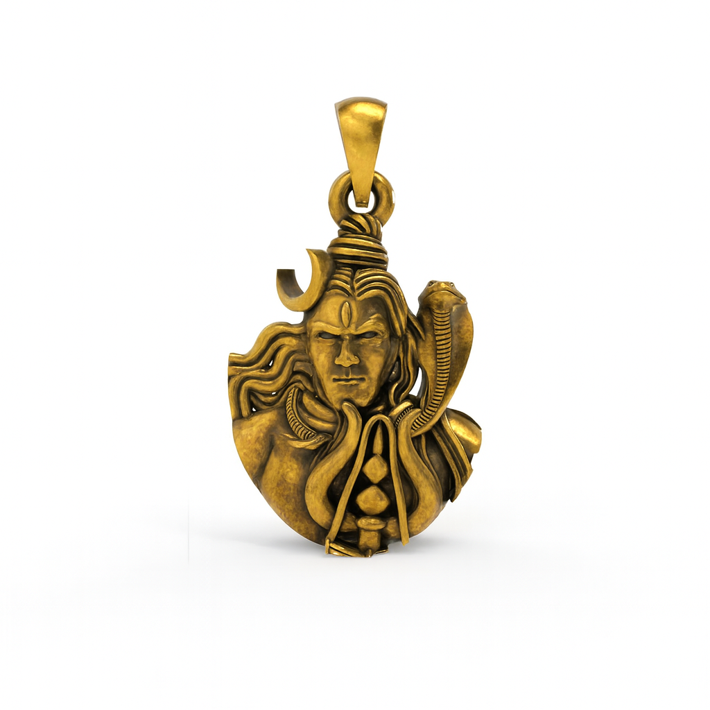 Silver Mahadev Face Pendant ( Gold-Plated )