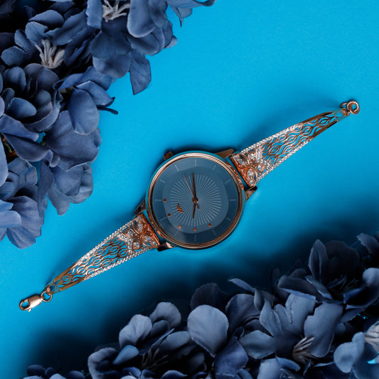 Rose Dial Analogue Fashion Watch with Mesh Strap For Women