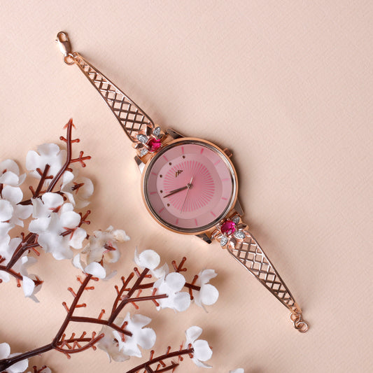 Rose Dial Analogue Fashion Watch with Mesh Strap For Women