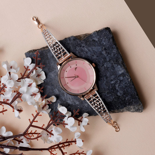 Rose Dial Analogue Fashion Watch with Mesh Strap For Women