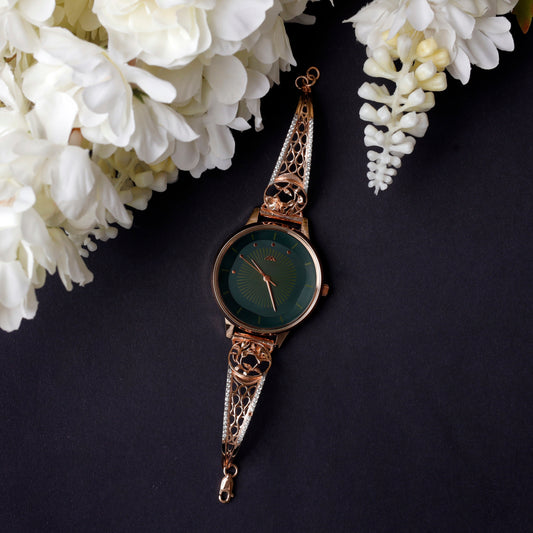 Rose Dial Analogue Fashion Watch with Mesh Strap For Women