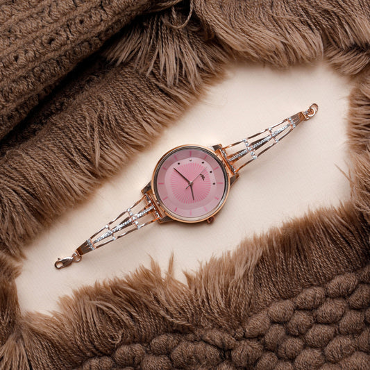 Rose Dial Analogue Fashion Watch with Mesh Strap For Women