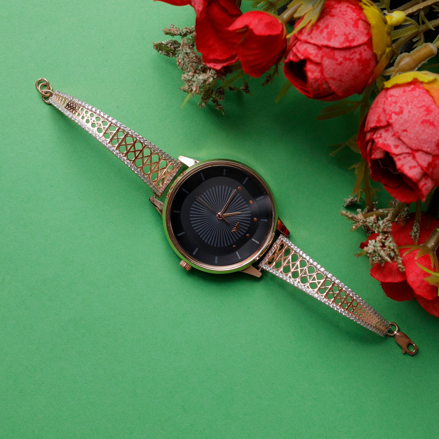 Rose Dial Analogue Fashion Watch with Mesh Strap For Women