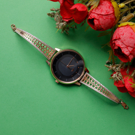 Rose Dial Analogue Fashion Watch with Mesh Strap For Women