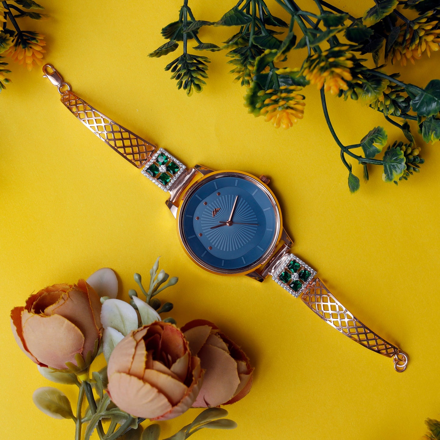 Rose Dial Analogue Fashion Watch with Mesh Strap For Women