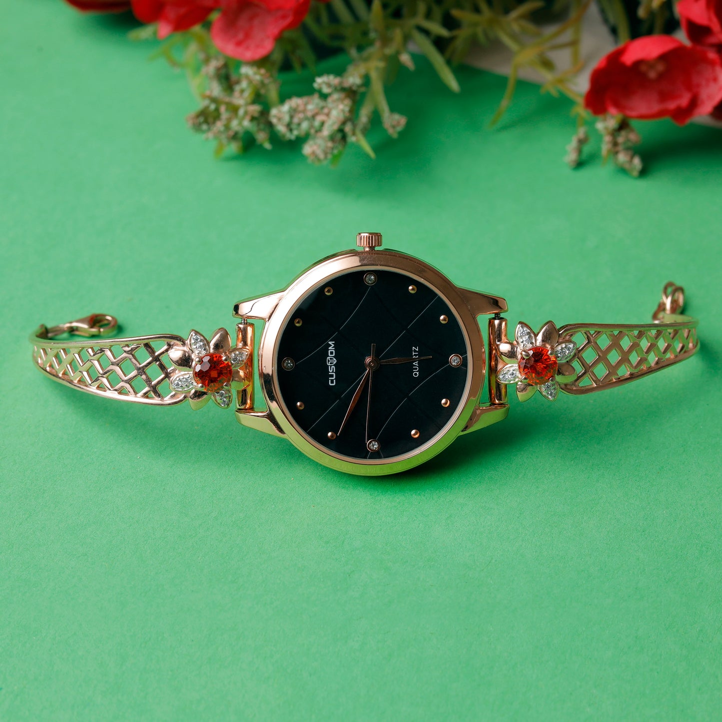 Rose Dial Analogue Fashion Watch with Mesh Strap For Women