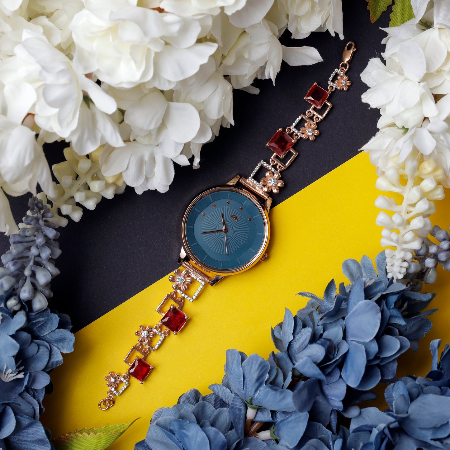 Rose Dial Analogue Fashion Watch with Mesh Strap For Women