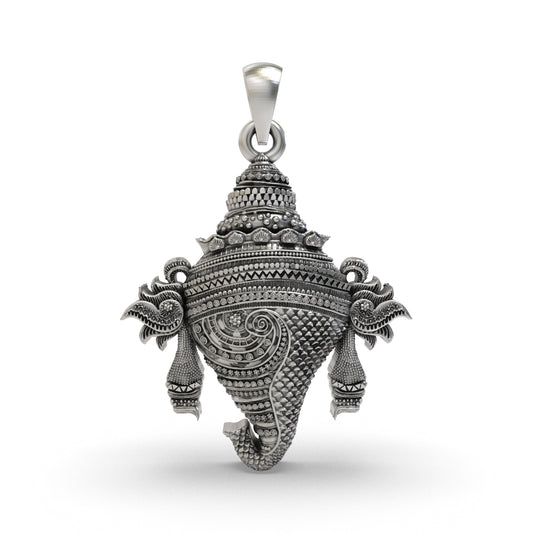 925 Sterling Silver Vishnu Shankh Pendant - Panchajanya