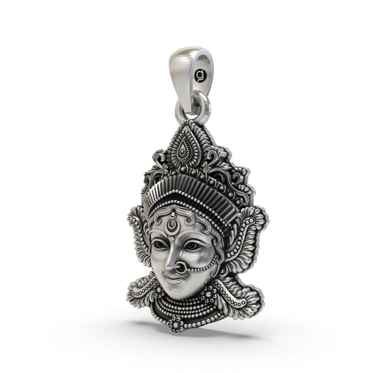 925 Silver Lakshmi Maa Face Pendant | Goddess Laxmi Devi Jewelry for Wealth & Prosperity | Hindu Spiritual Necklace for Men & Women