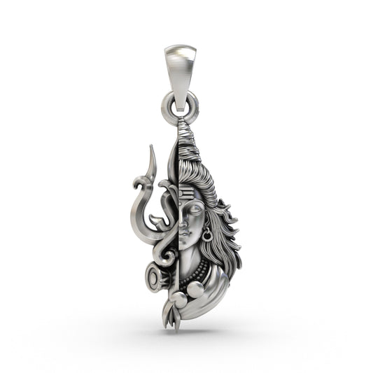 925 Silver Half Trishul Half Shiva Pendant | Lord Shiva Trishul Pendant for Men & Women | Mahadev Jewelry | Spiritual Pendant for Protection & Strength