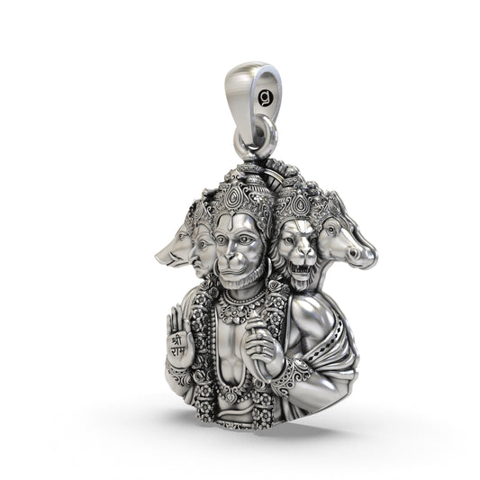 925 Silver Panchmukhi Hanumanji Pendant for Protection & Strength - Divine Hindu God Jewelry