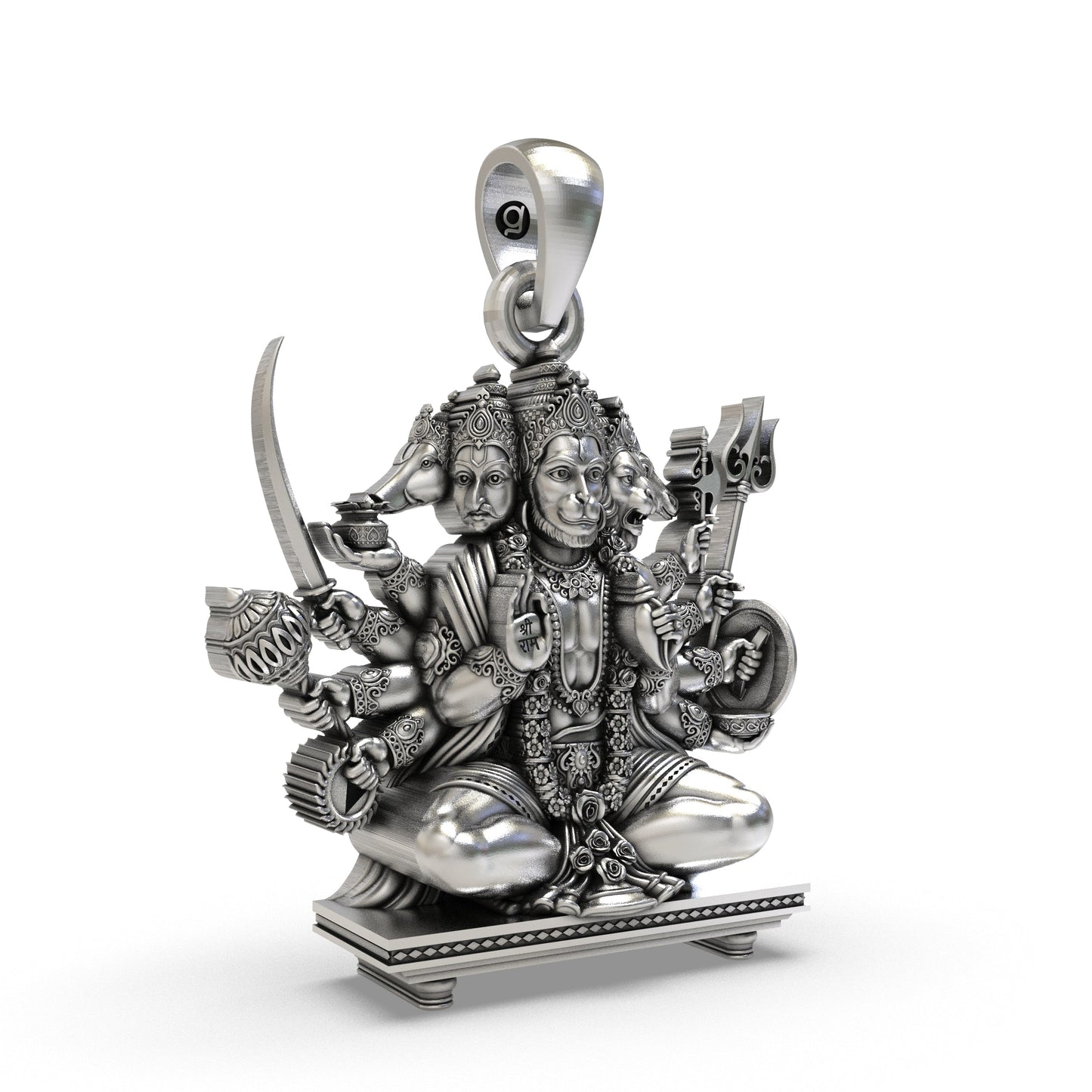 925 Silver Sitting Panchmukhi Hanuman Pendant - Divine Protection & Strength Jewelry