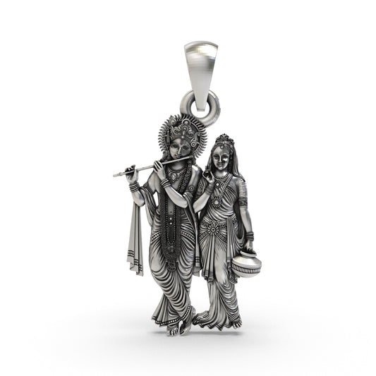 925 Silver Radha Krishna Pendant - Divine Love & Devotion Jewelry for Spiritual Blessings