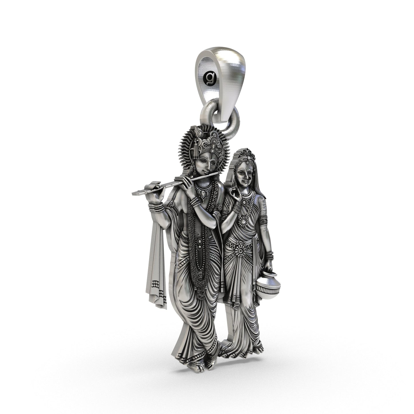 925 Silver Radha Krishna Pendant - Divine Love & Devotion Jewelry for Spiritual Blessings