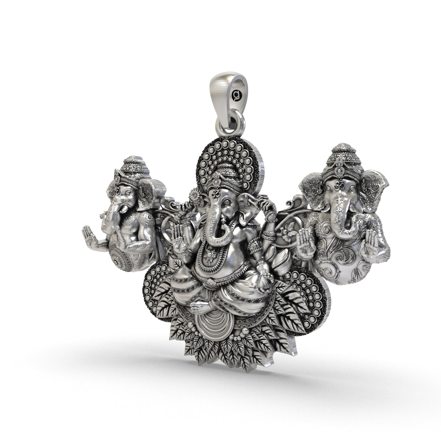 925 Silver Three Ganesha Pendant