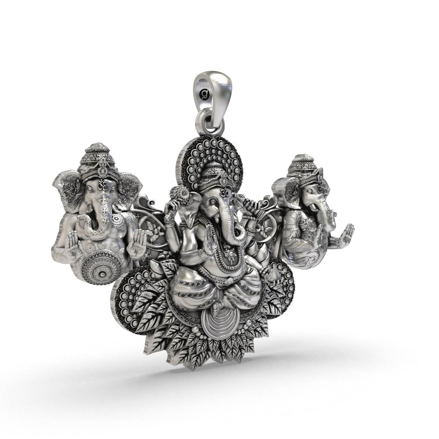 925 Silver Three Ganesha Pendant