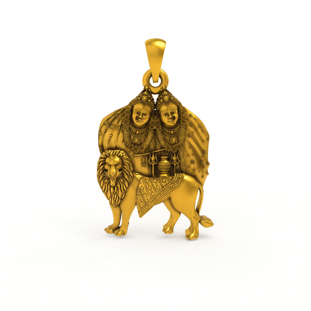 925 Silver Chamunda Maa Pendant ( Gold-Plated )