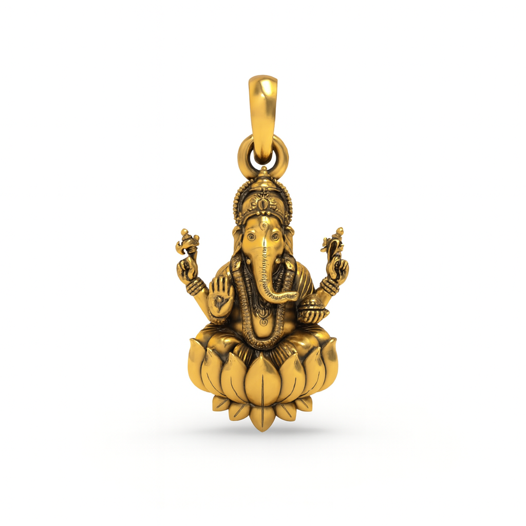 Lord Ganesha Sitting On Lotus Silver Pendant